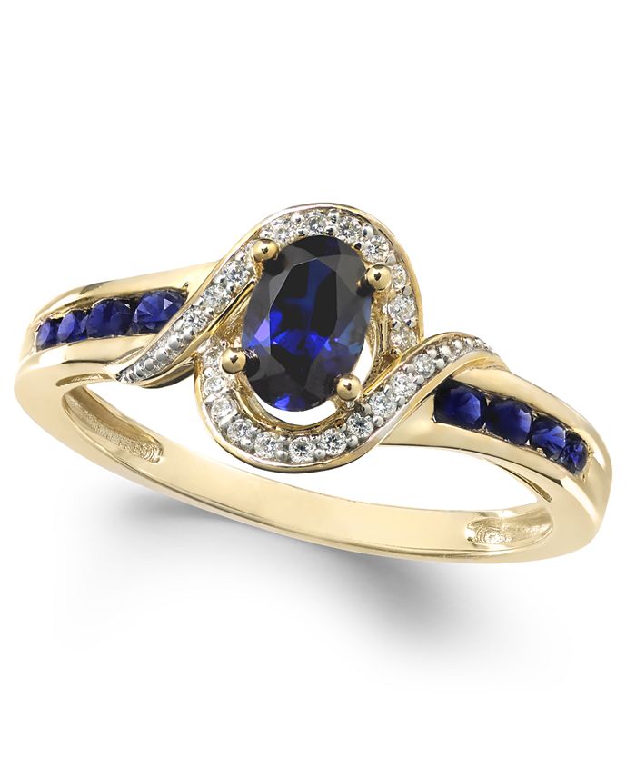 Macy's Sapphire (5/8 ct. t.w.) & Diamond (1/10 ct. t.w.) Ring in 14k ...