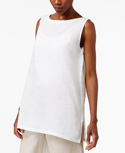 Eileen Fisher Cotton Printed Boat-Neck Tank