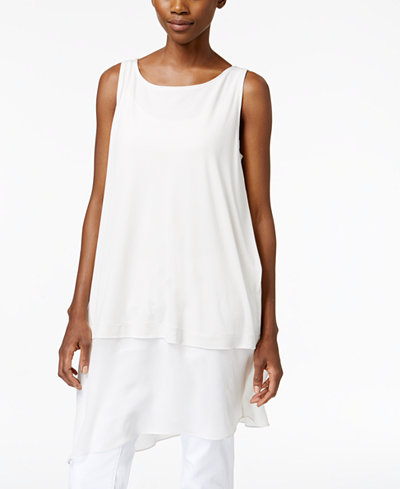 Eileen Fisher Silk Jersey Asymmetrical Layered-Look Tunic, Regular & Petite