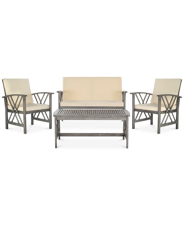Safavieh - Kerten Outdoor 4-Pc. Seating Set (1 Loveseat, 2 Chairs & 1 Coffee Table), Quick Ship