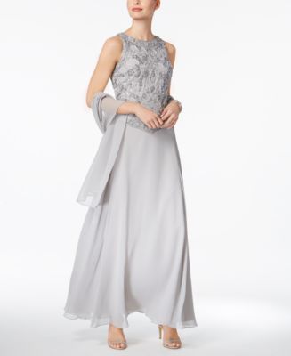 J Kara Illusion 2-Pc. Sequined Gown with Shawl - Macy's