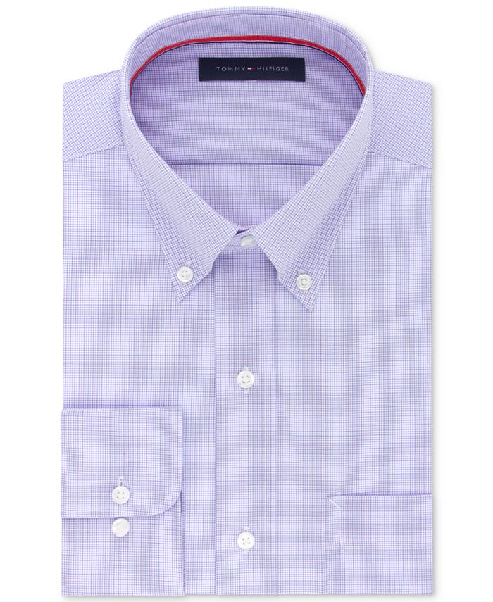 Tommy Hilfiger Men's Classic/Regular Fit Non-Iron Soft Lilac Micro ...