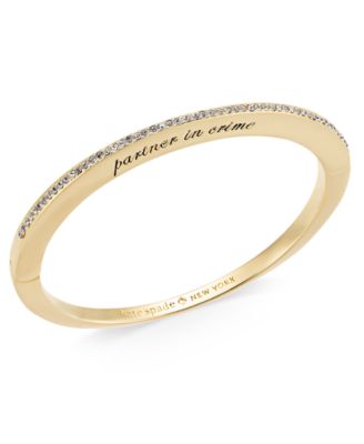 kate spade new york - Gold-Tone Cubic Zirconia Engraved Hinged Bangle Bracelet