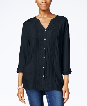 Jm Collection Lace-Trim Pintucked Shirt, Only at Macys