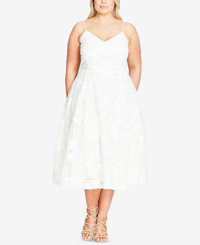 City Chic Trendy Plus Size Floral-Appliqué Fit & Flare ...