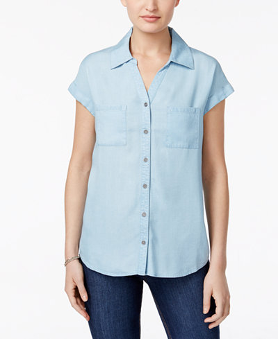 Style & Co Short-Sleeve Denim Shirt, Only at Macy's