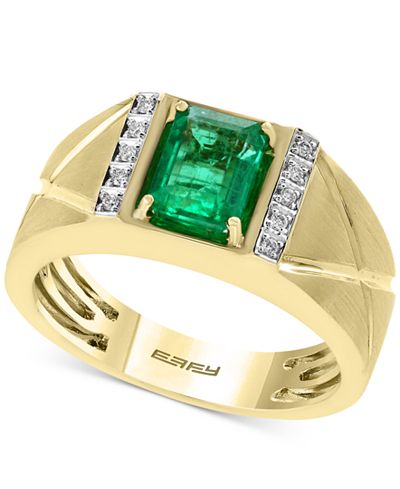 emerald ring gold diamond effy 14k ct mens rings accent yellow jewelry macy watches