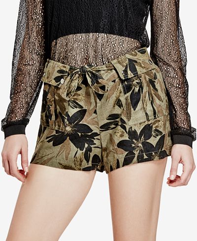 GUESS Gabi Linen Camouflage-Print Shorts