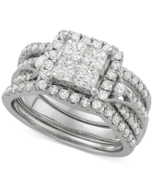 image of Diamond 3-Pc. Halo Quad Bridal Set (2 ct. t.w.) in 14k White Gold