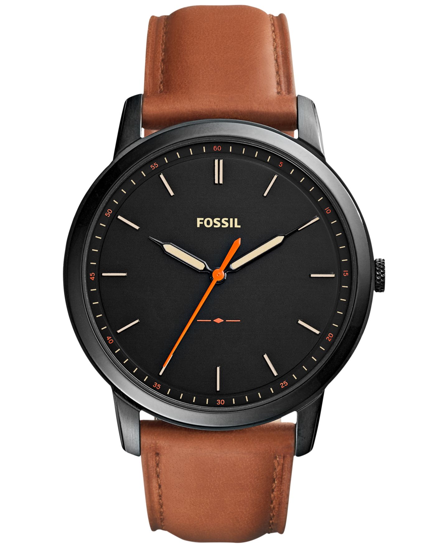 Мужские часы Fossil The Minimalist Brown Leather Strap Watch 44mm FS5305, цвет: Коричневый / Чёрный — фото 1