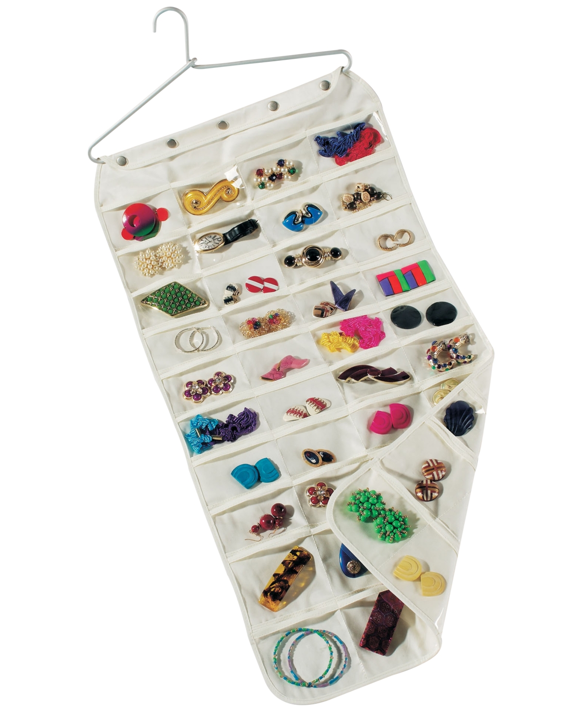80-Pocket Hanging Jewelry Organizer - Cream