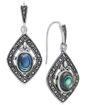 image of Marcasite and Paua Shell Drop Earrings in Silver-Plate