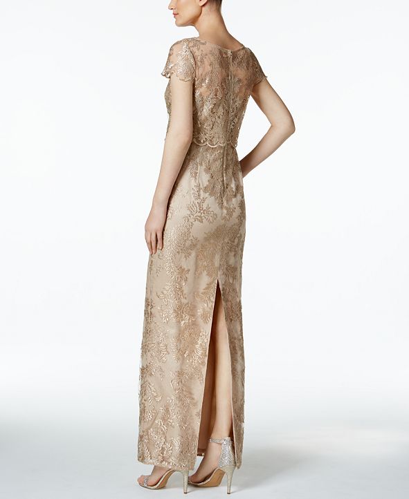 Adrianna Papell Petite Embroidered Mesh Popover Gown & Reviews ...