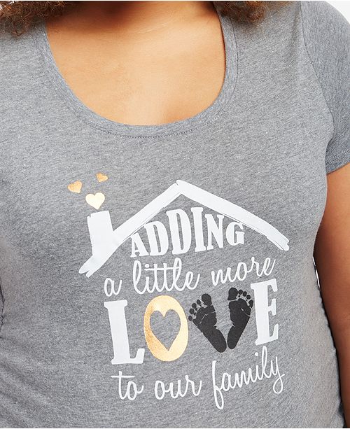Motherhood Maternity Women's Adding A Little More Love To Our Family Maternity Tee Gray Size X-Small