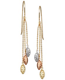 Tri-Color Beaded Chain Drop Earrings in 10k Gold, White Gold & Rose Gold