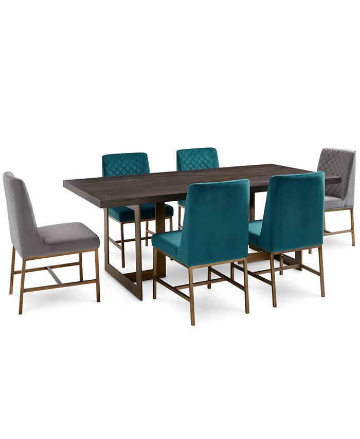 Furniture Cambridge Dining Furniture, 7Pc. Set (Dining Table, Teal & Grey Side Chairs), Created