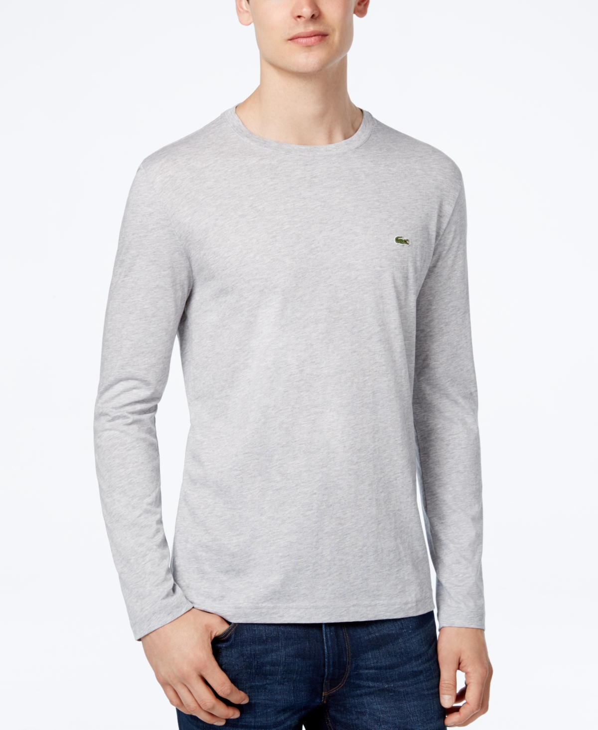 Shop Lacoste Men's  Long Sleeve Crew Neck Jersey T-shirt In Silver