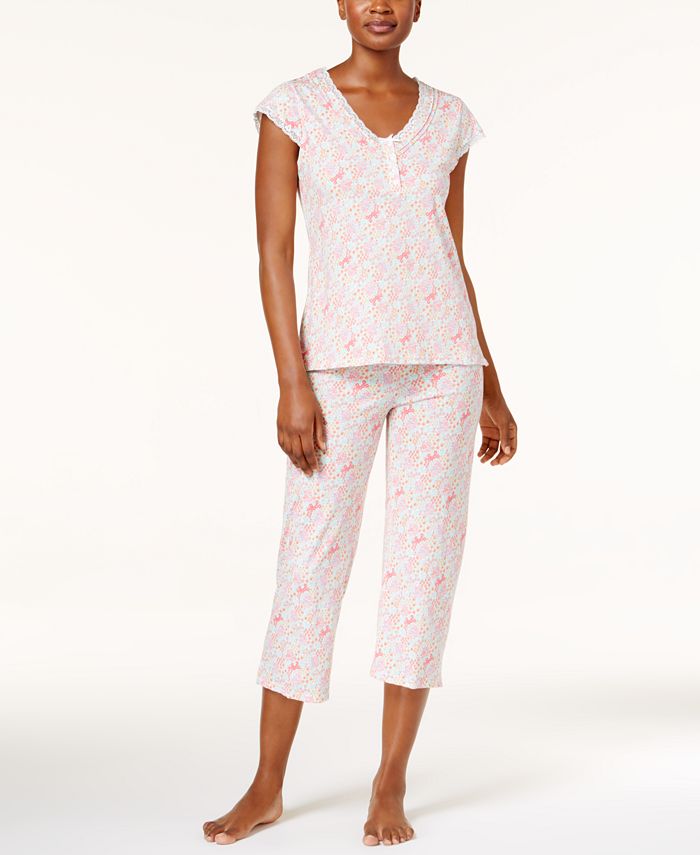 Miss Elaine Floral-Print Knit Top & Cropped Pants Pajama Set & Reviews ...