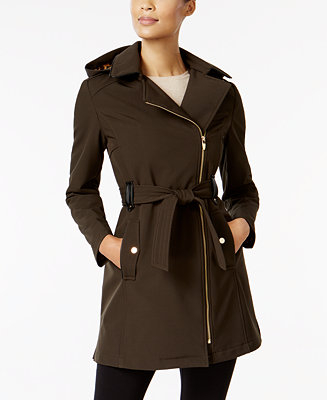 Via Spiga Faux-Leather-Trim Asymmetrical Coat, Created for Macy's - Macy's