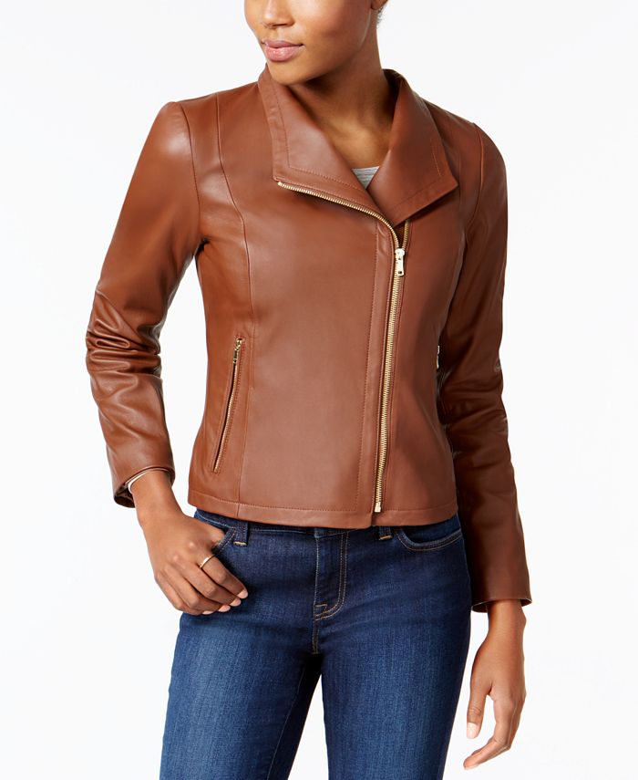 Cole Haan Leather Moto Jacket - Macy's