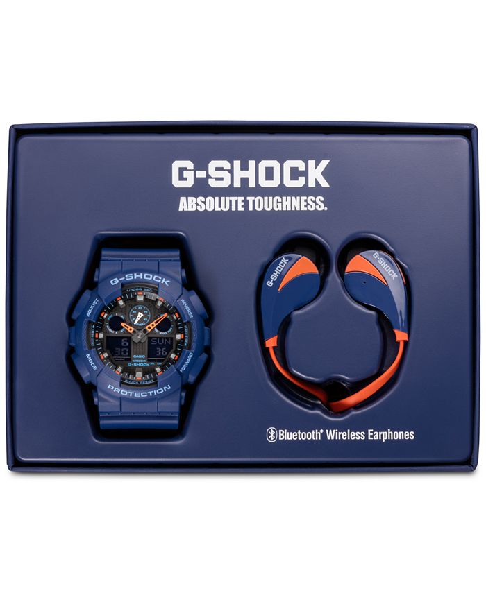 G Shock Mens Analog Digital Blue And Orange Resin Strap Watch And Earbuds T Set 55mm Created