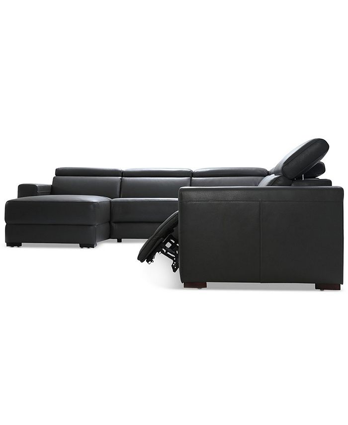 Furniture - Nevio 124" 5-pc Leather Sectional Sofa with Chaise, 1 Power Recliner and Articulating Headrests, Created for Macy's