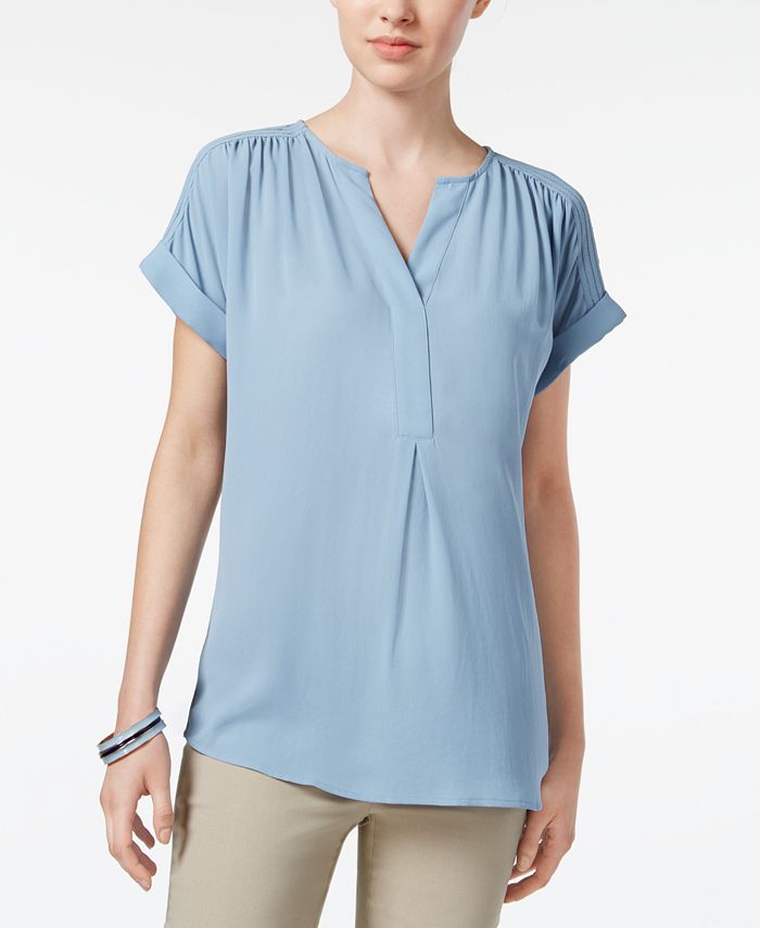 Charter Club Petite Pleated-Shoulder Top, Created for Macy's - Macy's