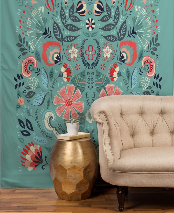 Deny Designs Pimlada Phuapradit Folk Floral Blue Tapestry & Reviews - Wall Art - Macy's