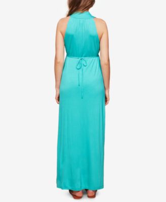 macys maternity maxi dress Motherhood Maternity Women's Mock Neck 3/4 Sleeve Ribbed Maxi Dress
