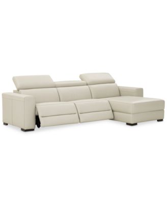 Nevio 115" 3-pc Leather Sectional Sofa with Chaise, 2 Power Recliners and Articulating Headrests