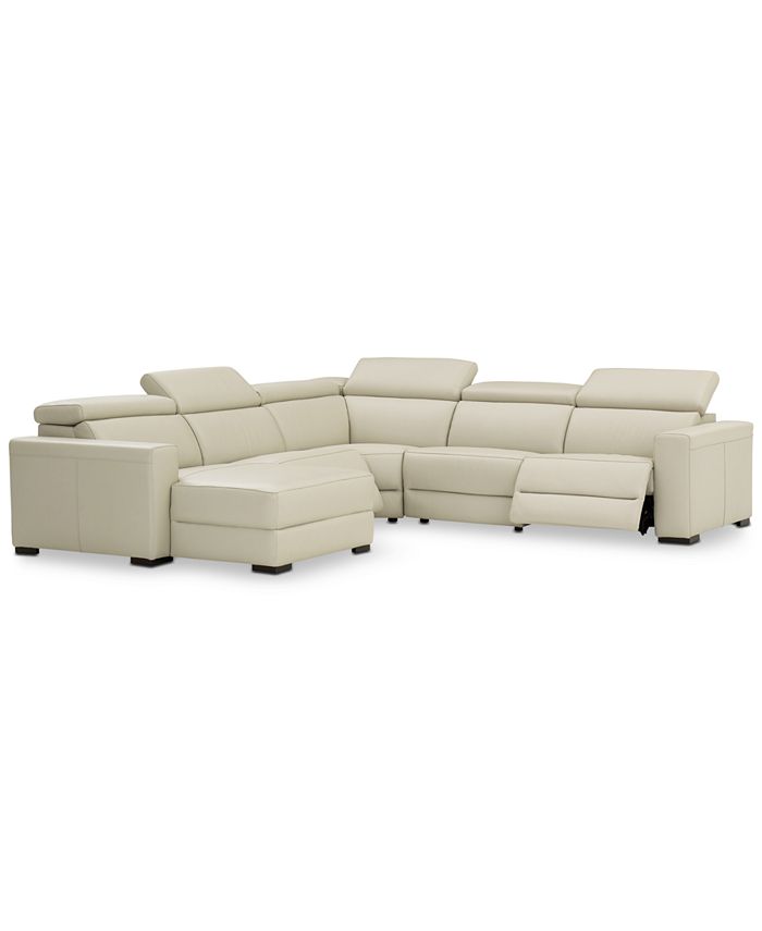 Furniture Nevio 5pc Leather Sectional Sofa with Chaise, 2 Power