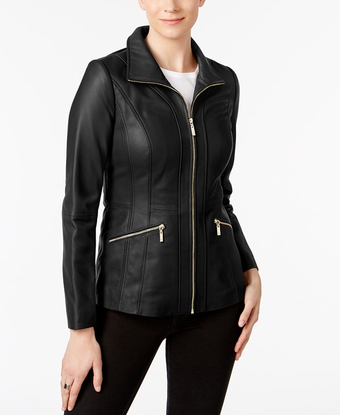 Anne Klein Petite Scuba Leather Jacket & Reviews - Coats & Jackets ...