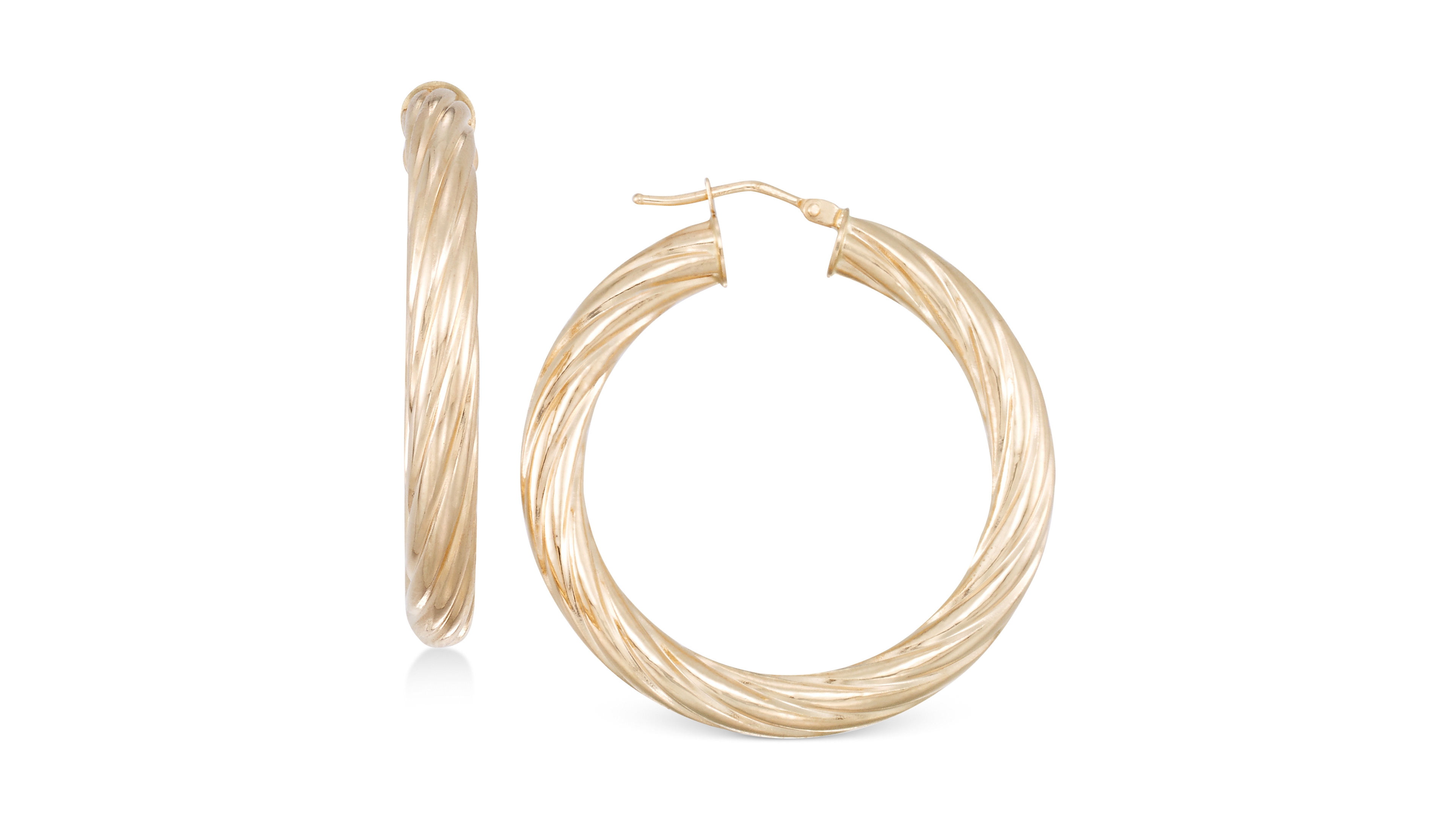 Italian Gold Textured Twist Hoop Earrings in 14k Gold