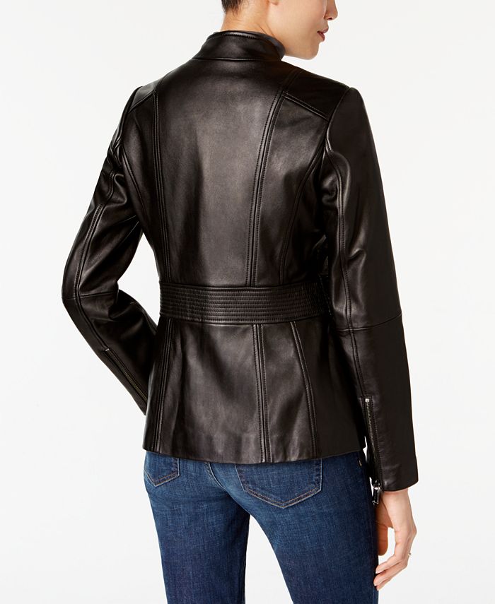 Anne Klein Asymmetrical Leather Jacket - Macy's