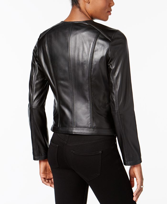 Michael Kors Asymmetrical Cutaway Leather Jacket - Macy's