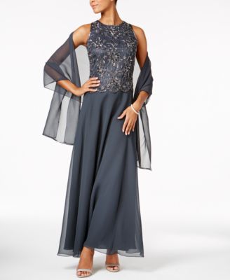 J Kara Beaded Scalloped Gown \u0026 Scarf 