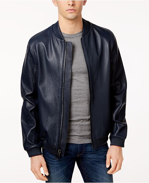 Calvin Klein Men's Slim-Fit Perforated Leather Baseball ...