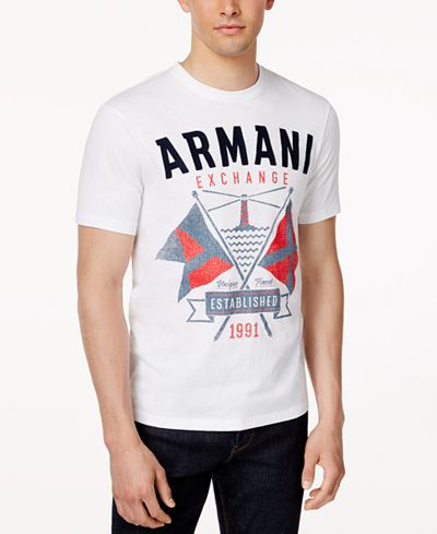 Armani Exchange Men's Flag Lighthouse Logo-Print T-Shirt
