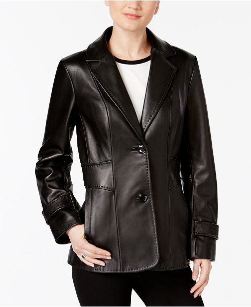 Jones New York Leather Blazer Jacket & Reviews - Coats - Women - Macy&#39;s