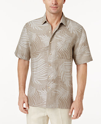 Tasso Elba Tropical Print Silk Linen Blend Short-Sleeve Shirt