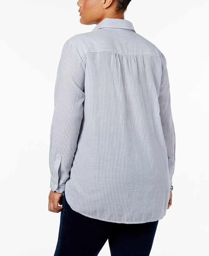 Style & Co Plus Size Embroidered Striped Shirt, Created for Macy's - Macy's
