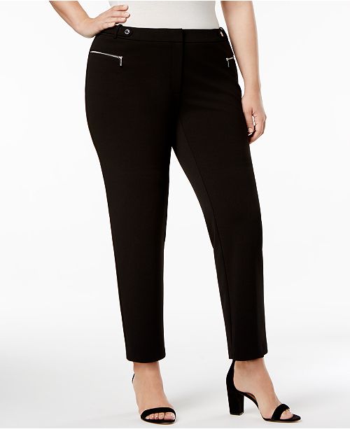 Calvin Klein Plus Size Zip-Pocket Straight-Leg Pants & Reviews - Pants ...