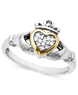 Macy's - 14k Gold and Sterling Silver Ring, Diamond Accent Claddagh