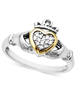 image of 14k Gold and Sterling Silver Ring, Diamond Accent Claddagh