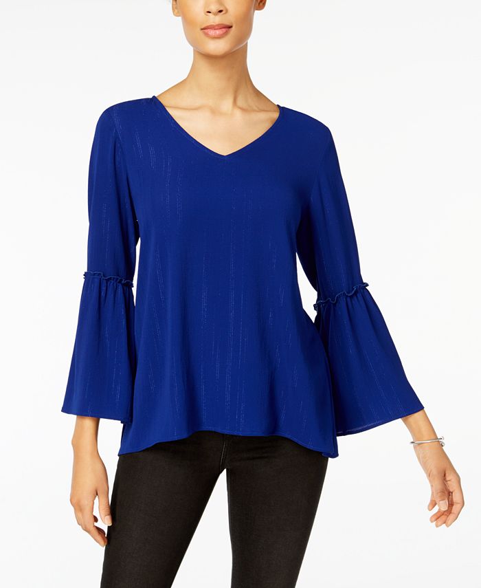 Style & Co Petite Metallic Bell-Sleeve Top, Created for Macy's - Macy's