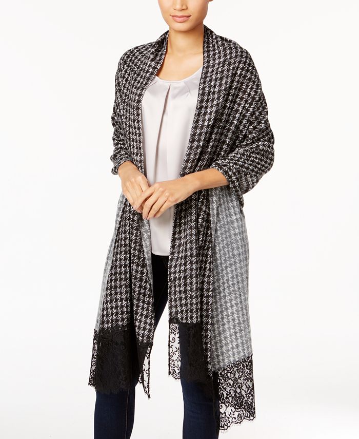 Michael Kors Houndstooth & Lace Wrap & Scarf in One - Macy's