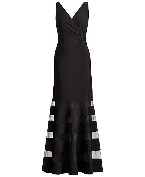 ralph lauren lace panel jersey gown