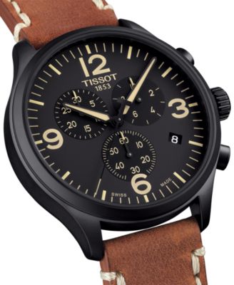 Men's Swiss Chrono XL Brown Leather Strap Watch 45mm