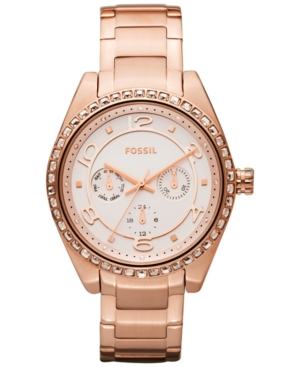 Fossil Womens Carissa Rose Gold-Tone Stainless Steel Bracelet Watch 40mm
