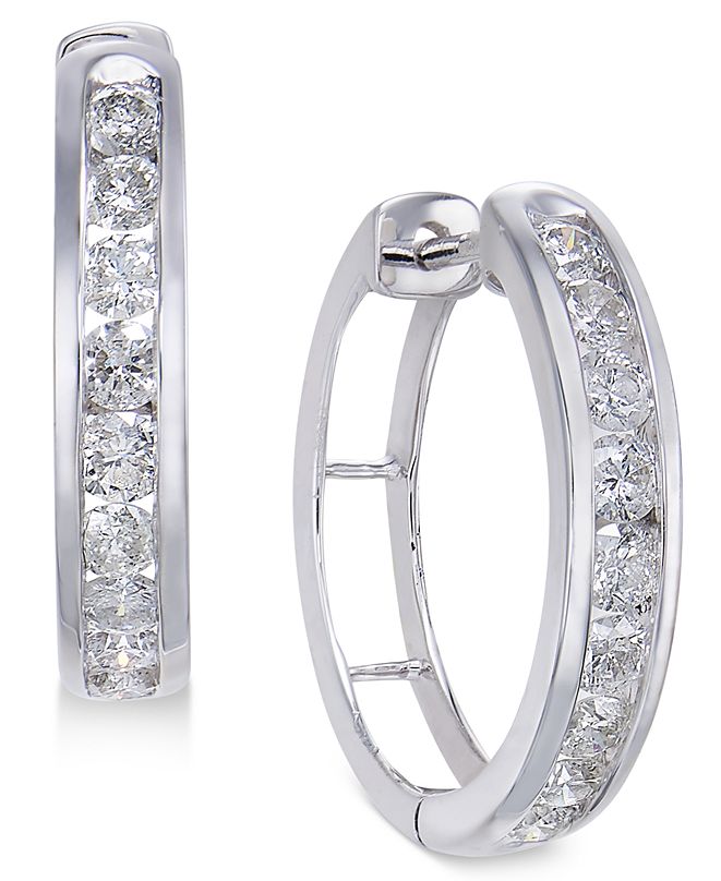 Macy's Diamond Hoop Earrings (1 ct. t.w.) in Sterling Silver & Reviews